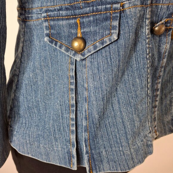 Vintage Womens Military Style Peplum Jean Jacket Sz XL Cropped Cotton Casual - Picture 7 of 16